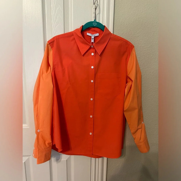 Derek Lam 10 Crosby coral two-tone long sleeve shirt with pleated detail nwt - Picture 5 of 10